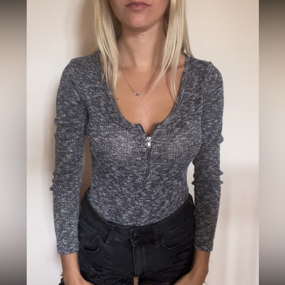 Charlotte Russe Grey Patterned Bodysuit